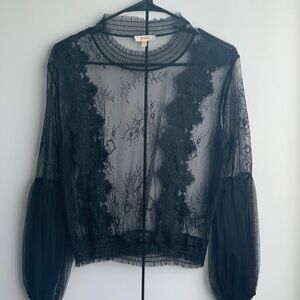 For Love And Lemons Black Sheer Lace Blouse